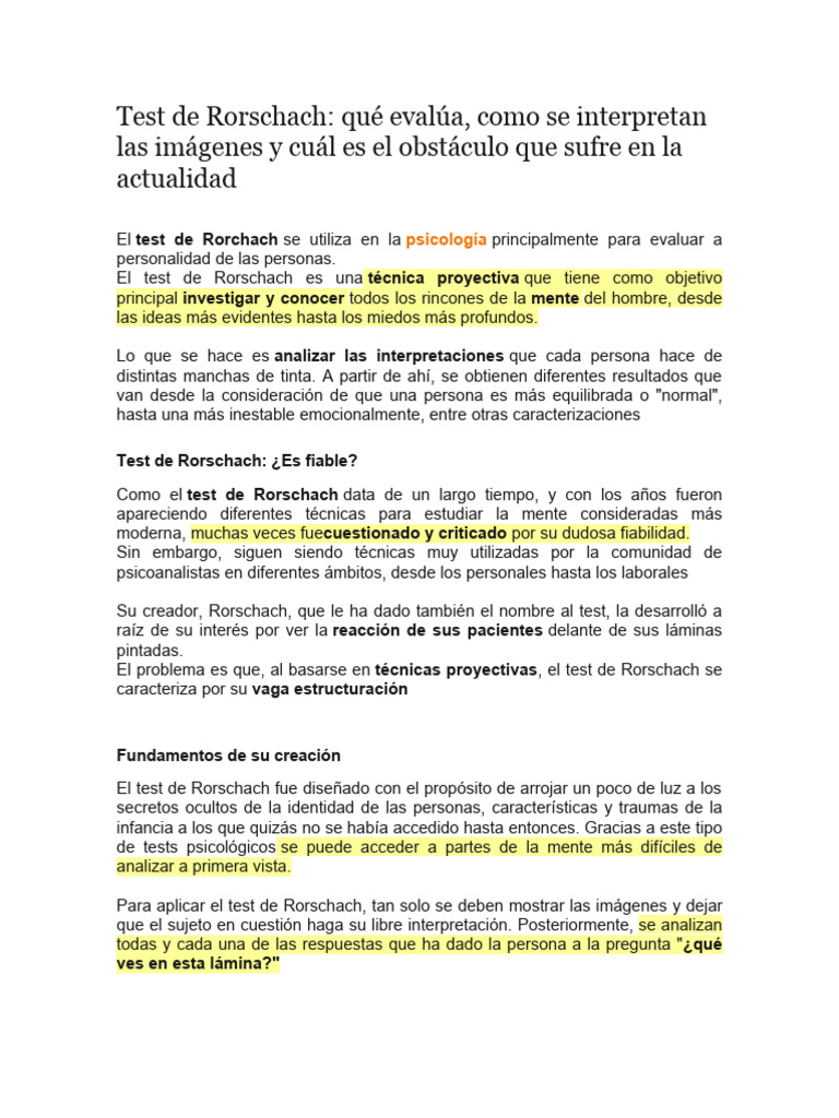 Test de Rorschach | PDF | Sicología | Ciencias del comportamiento, image size:768x1024