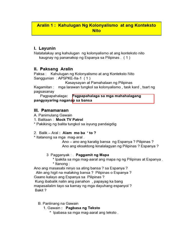 K 12 Lesson Plan in AP V Quarter II Teresa Elementary School | PDF