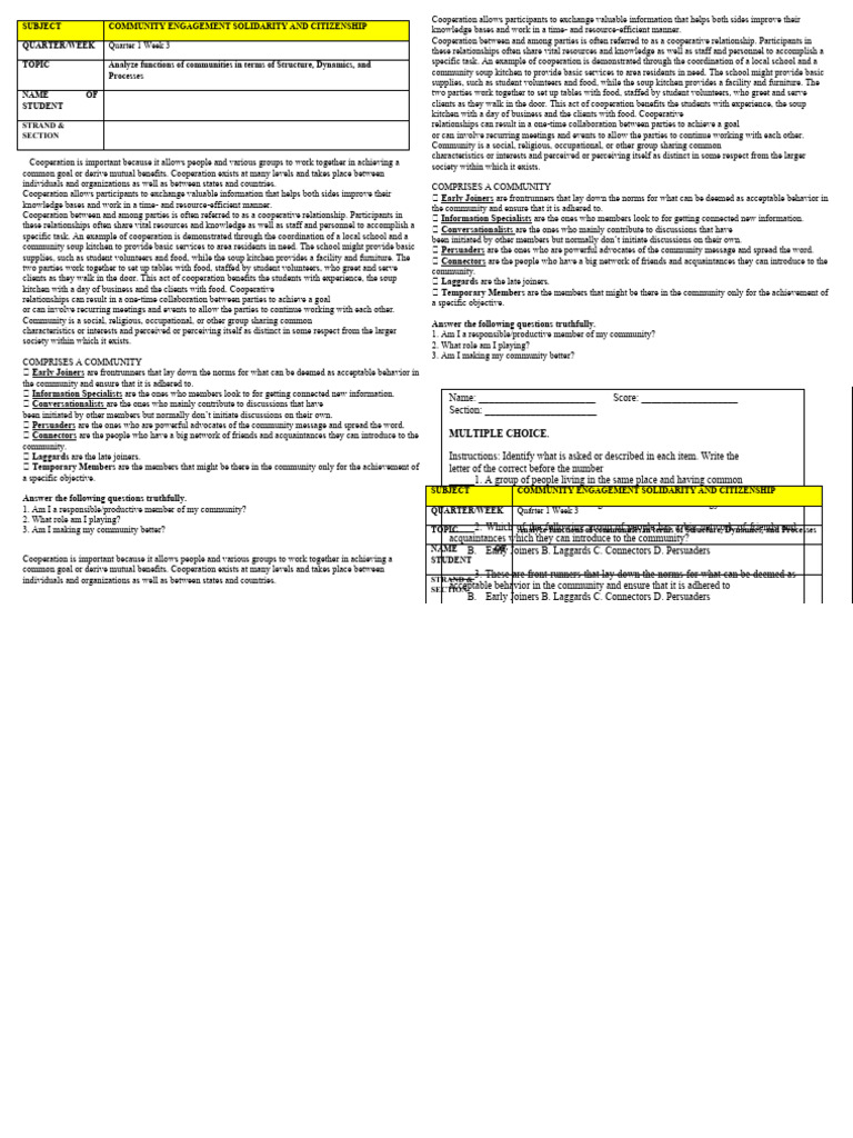 Cesc Task Sheet Week 3 Literacy Week 2a | PDF | Community