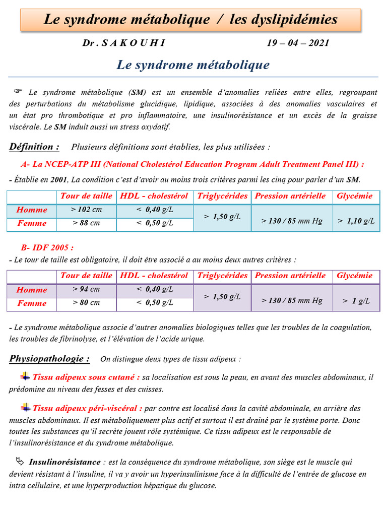 Comprendre le syndrome métabolique et ses risques | PDF | Syndrome ...