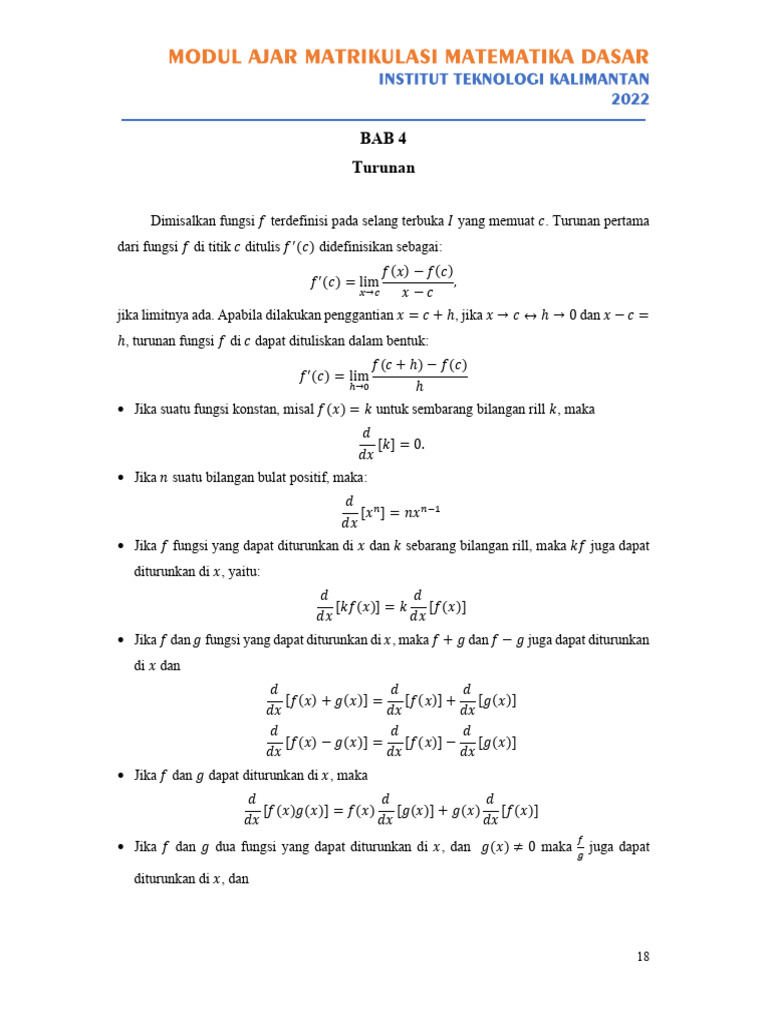 Bab 4. Turunan | PDF | Metode & Bahan Ajar | Sains & Matematika