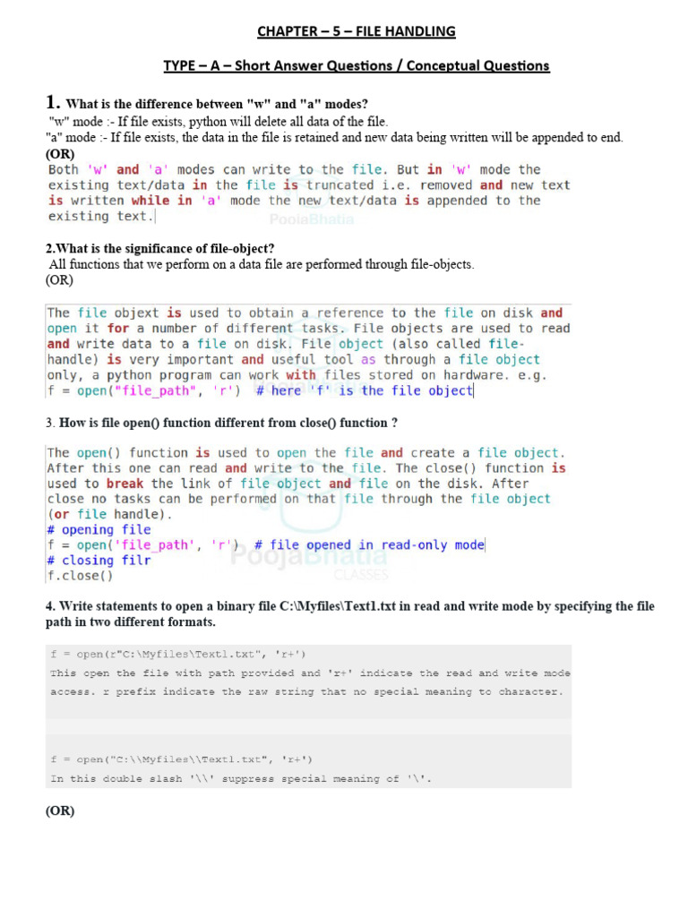 Chapter-5-File Handling, Type A, B & C NOTES | PDF