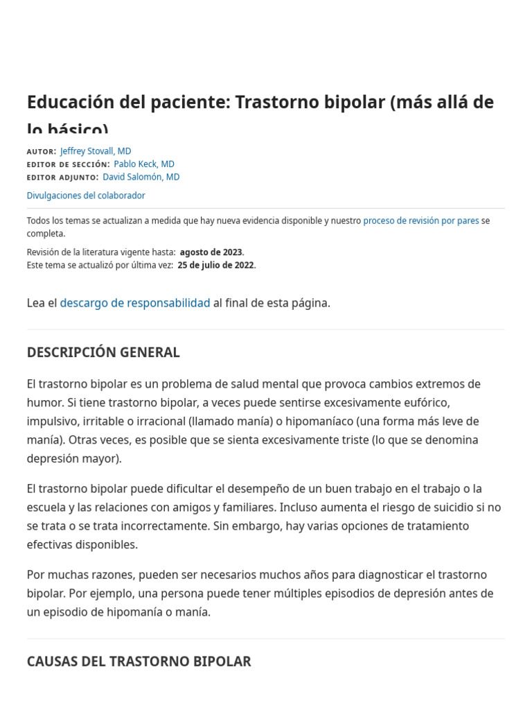 Patient Education Bipolar Disorder (Beyond The B | PDF