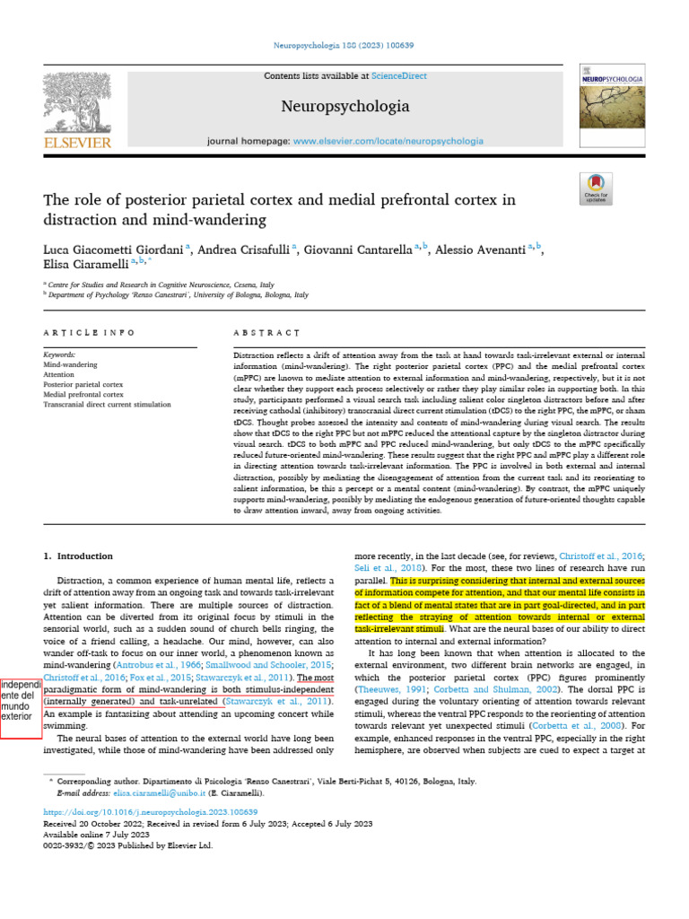 The Role of Posterior Parietal Cortex and Medial Prefrontal Cortex in | PDF