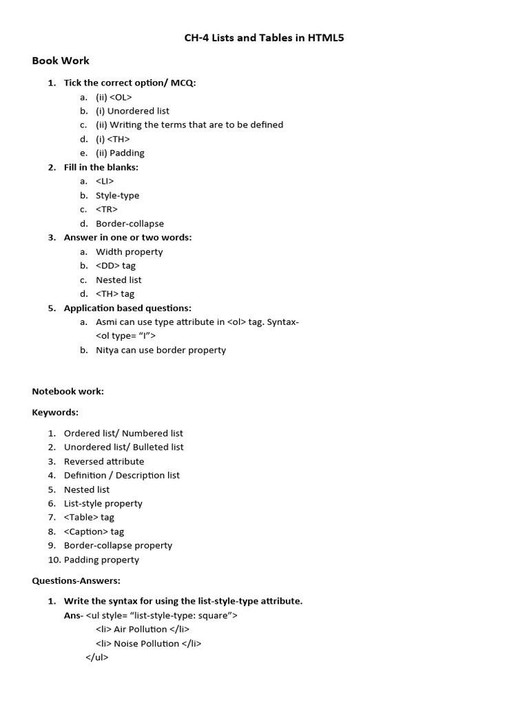 Tables Html5