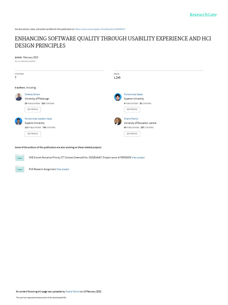 Enhancing Software Quality Through Usability Experience and Hci Design