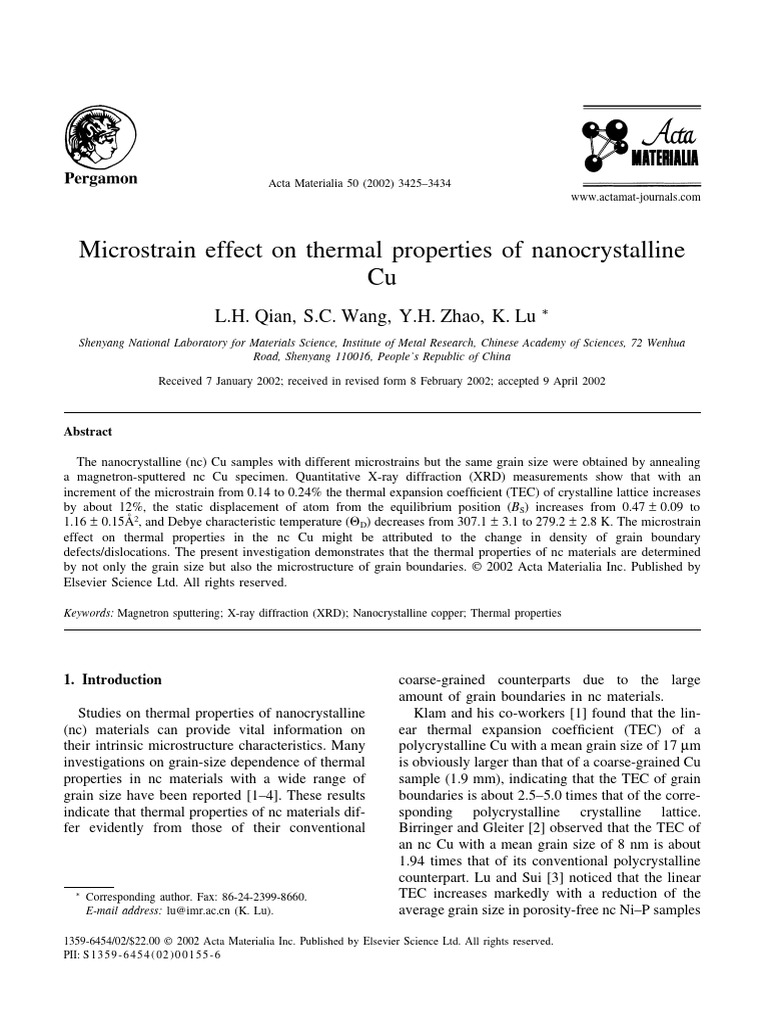 Microstrain Effect On Thermal Properties of Nanocrystalline Cu | PDF ...
