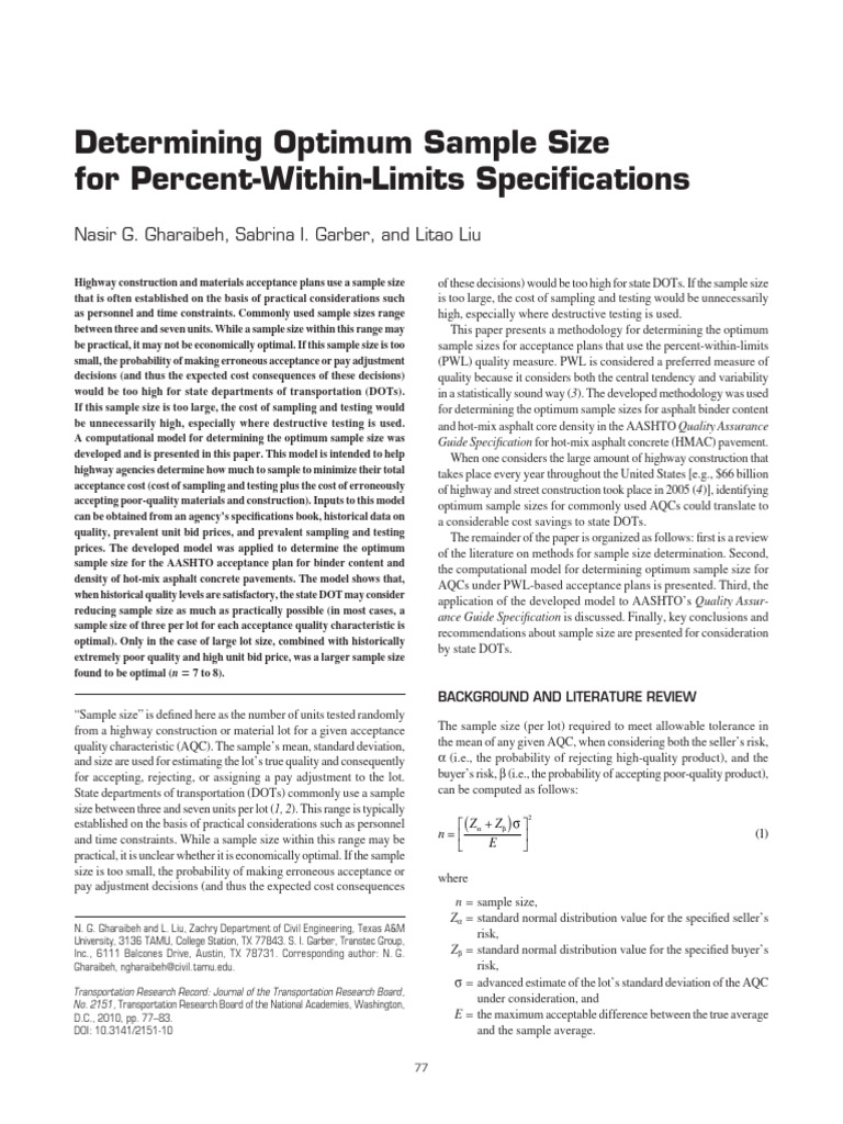 Optimum Sample Size for PWL Acceptance | PDF | Sampling (Statistics ...