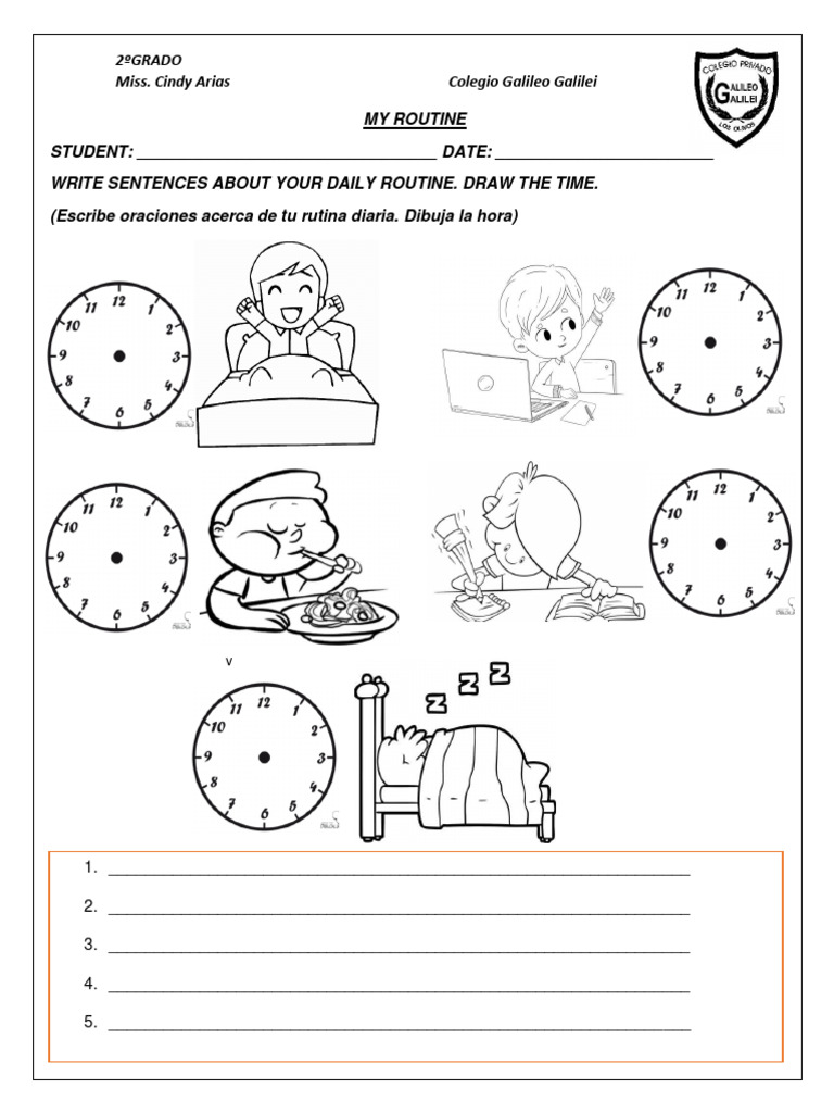 Daily Routine Writing Template | PDF