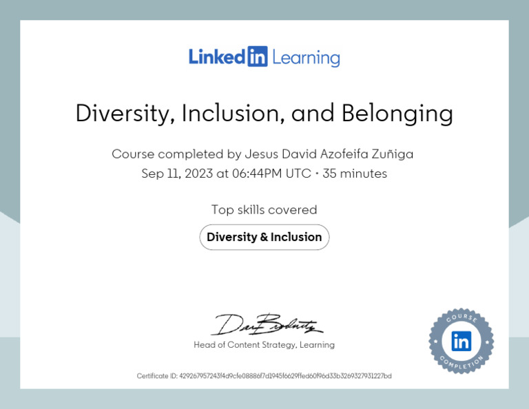 CertificateOfCompletion_Diversity Inclusion and Belonging | PDF image.