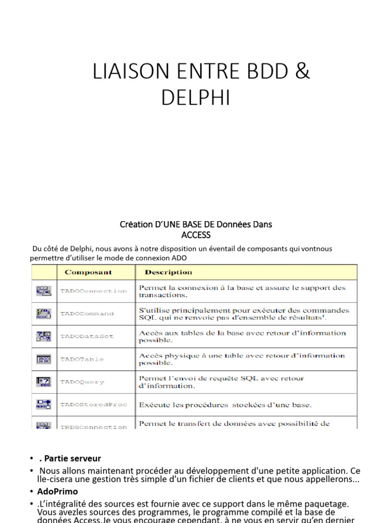Liaison ADO avec Delphi et Access | PDF | Technologie et ingénierie