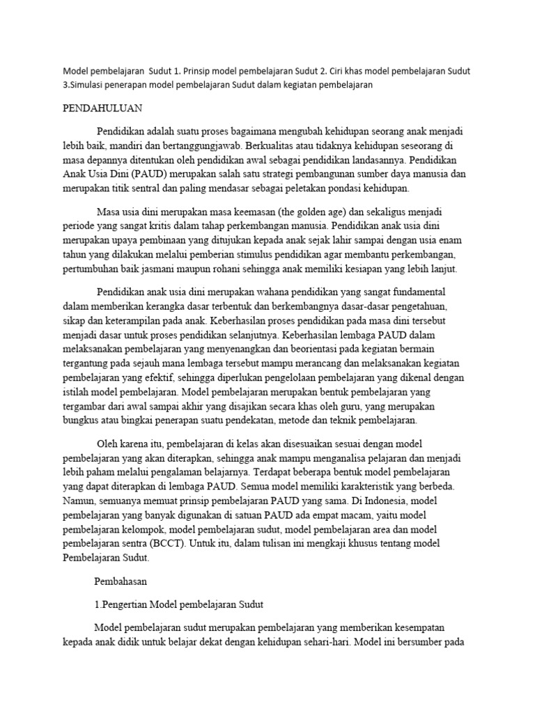 Model Pembelajaran Sudut 1 | PDF