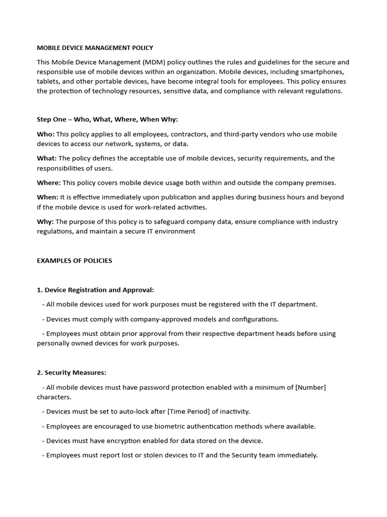 Mobile Device Management Policy Overview | PDF | Mobile App | Security