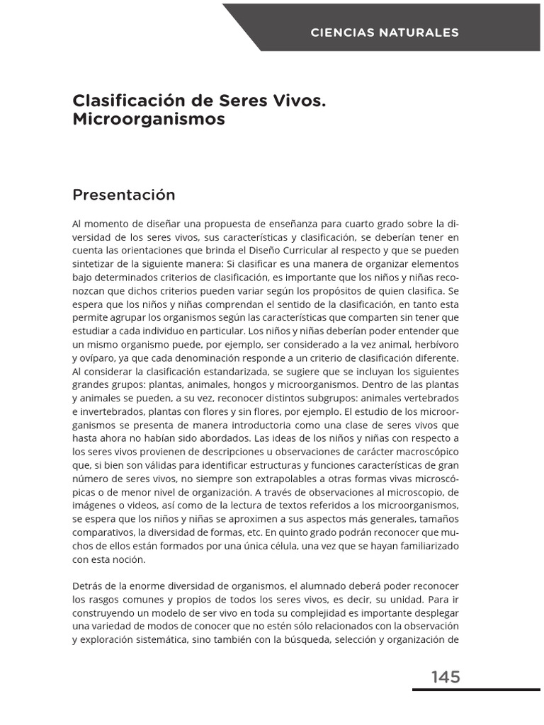 Clasificación de Seres Vivos para 4to Grado | PDF