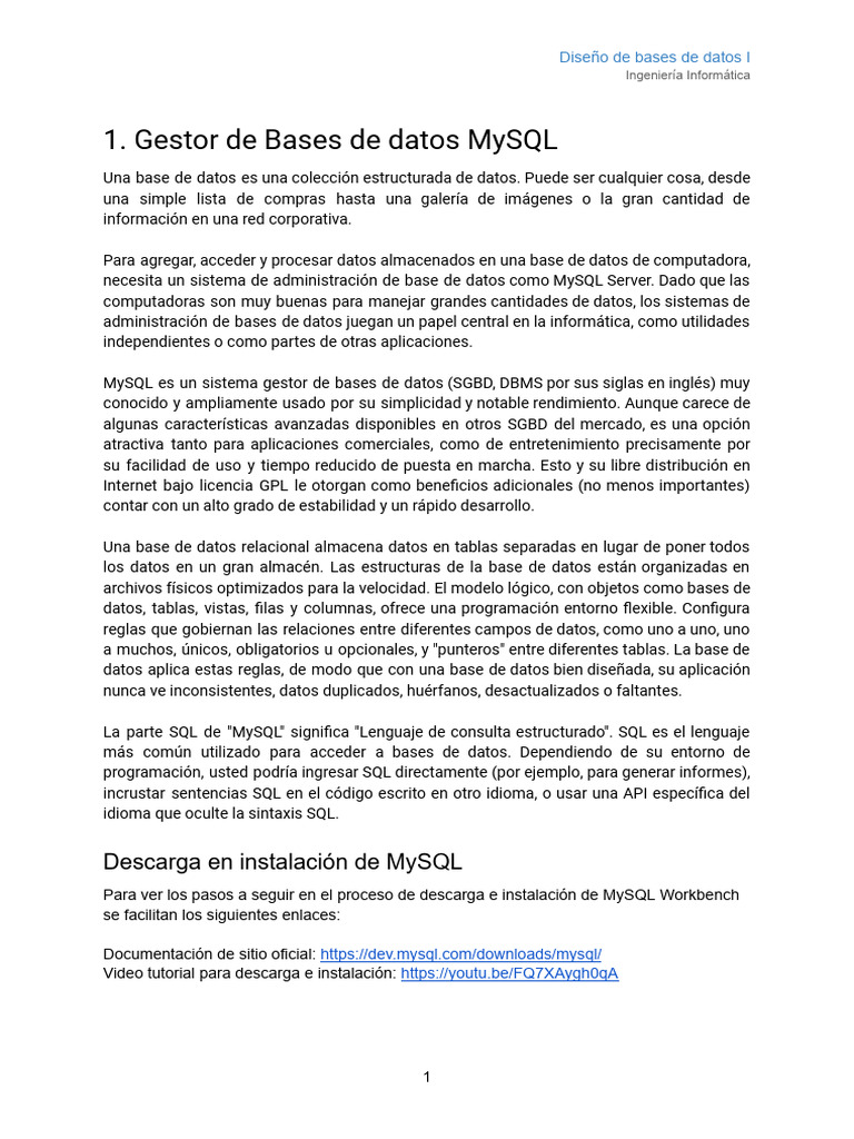 Introducción a MySQL y Bases de Datos | PDF | Bases de datos | Mi sql
