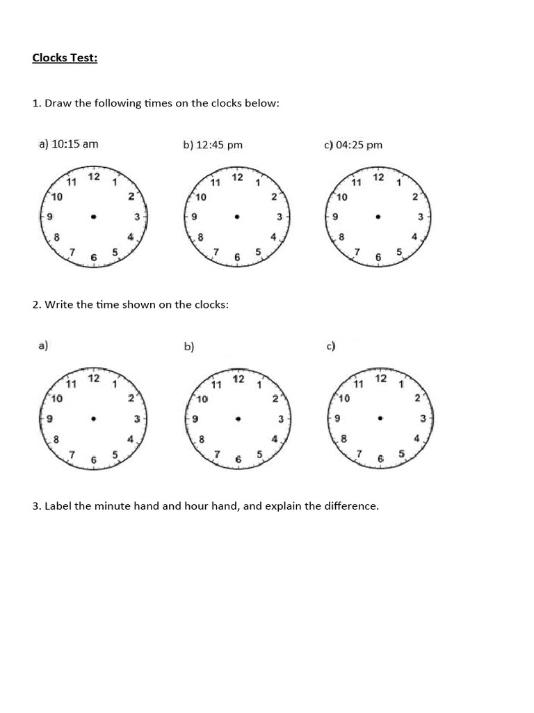 Clocks Test PDF