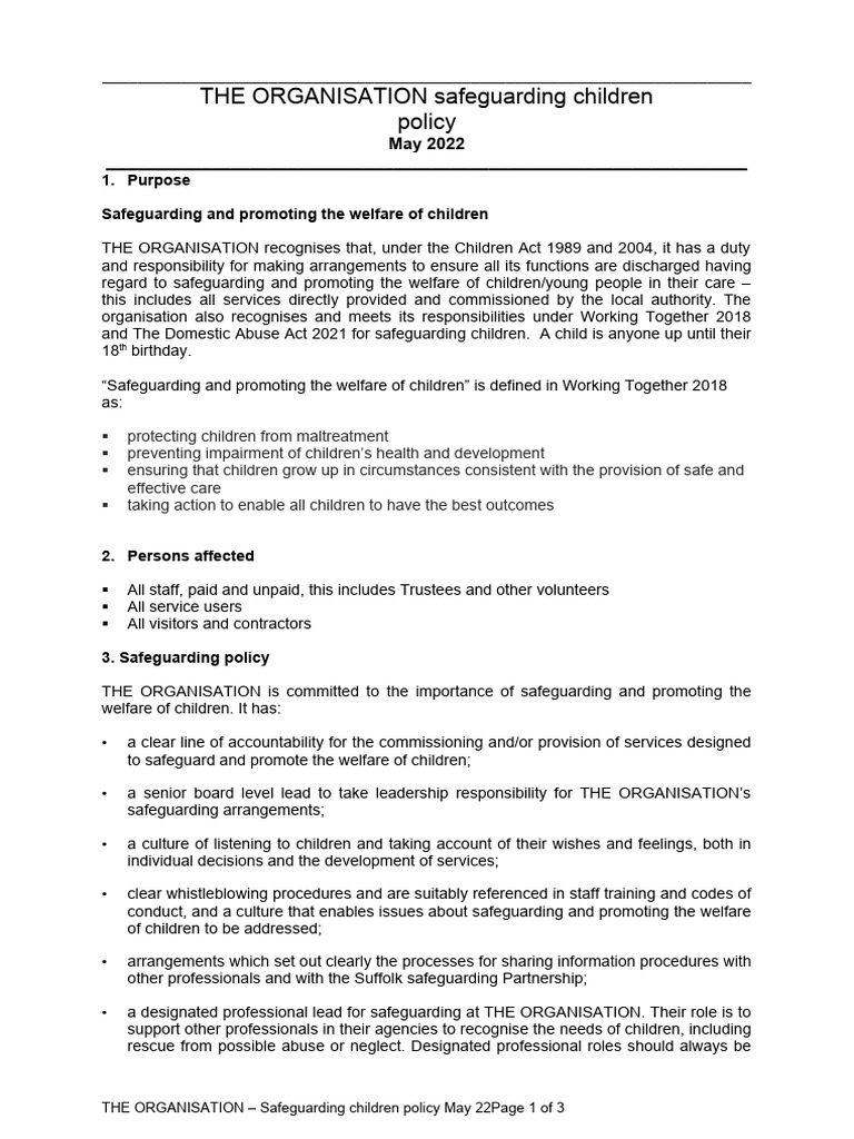 Safeguarding Children Policy 2022 | PDF | Child Protection | Government