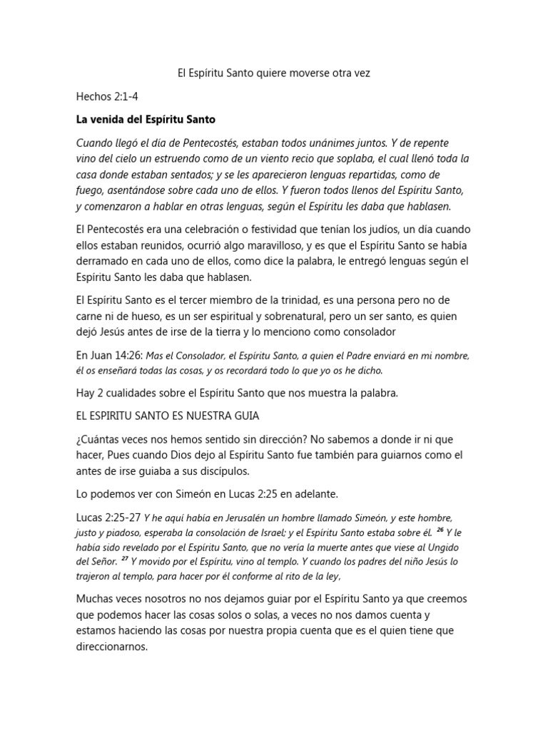 El Poder del Espíritu Santo en Nosotros | PDF | espíritu Santo ...