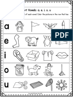 A e I o U: Directions: Say The Sound of Each Vowel. Color The Pictures in The Row That Has The Same Sound