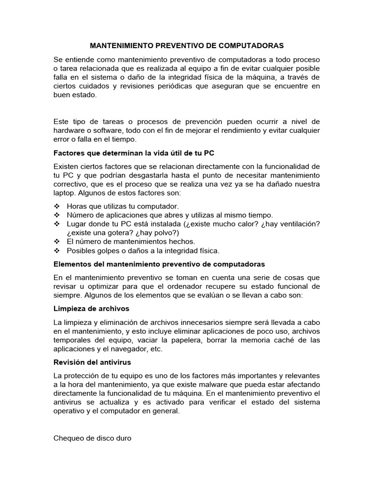 Mantenimiento Preventivo de Computadoras | PDF | Archivo de computadora ...