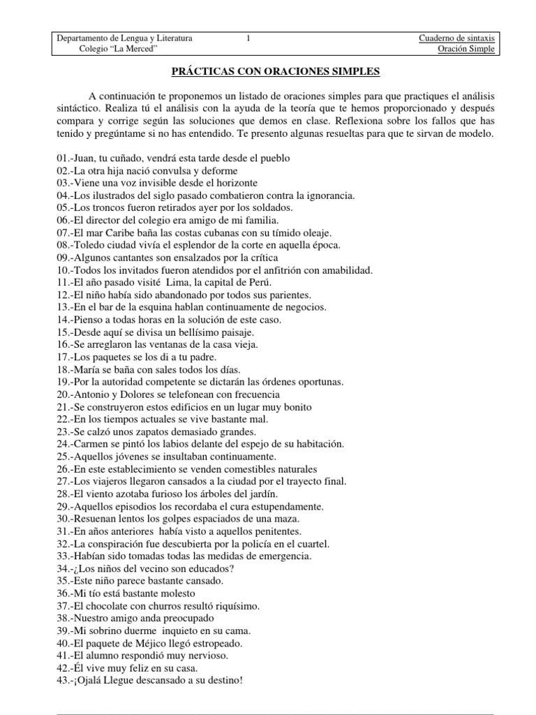 Ejercicios de Análisis de Oraciones Simples | PDF