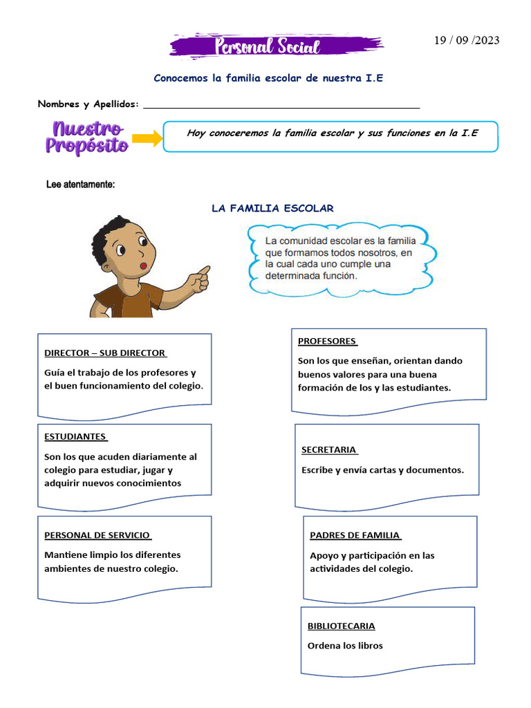 Ficha Conocemos La Familia Escolar de Nuestra I.E | PDF