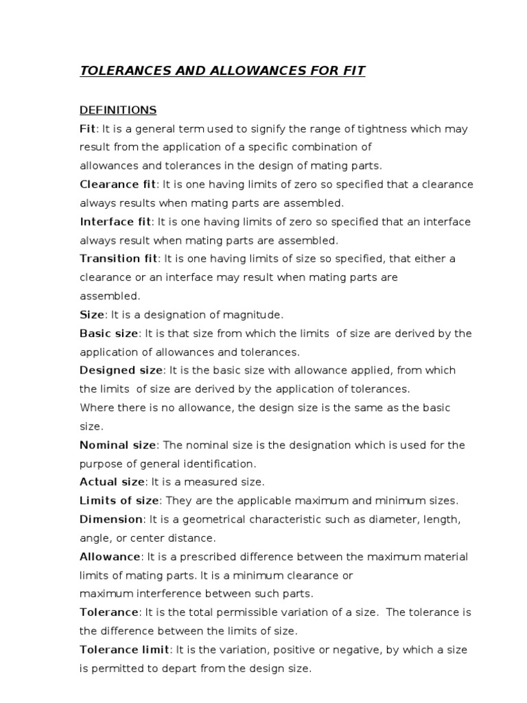 Tolerances and Fits in Engineering Design | PDF | Engineering Tolerance ...