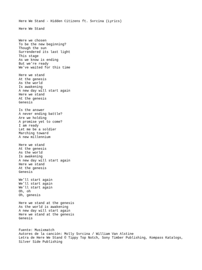 Here We Stand Hidden Citizens ft. Svrcina (Lyrics) PDF