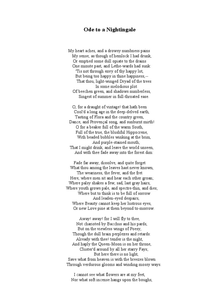 Ode To A Nightingale John Keats Poetry