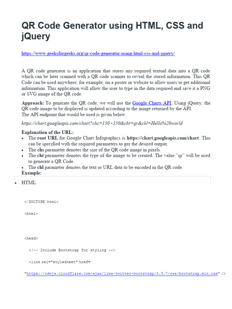 QR Code Generator Using HTML, CSS and Jquery | PDF