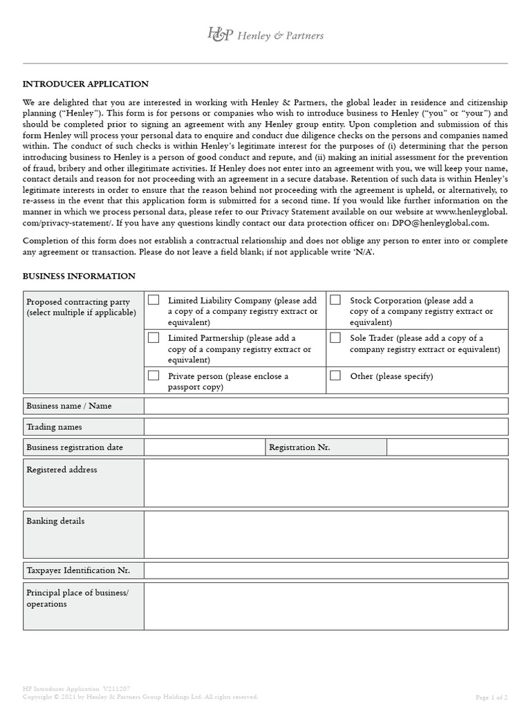 HP Introducer Application | PDF | Business | Law