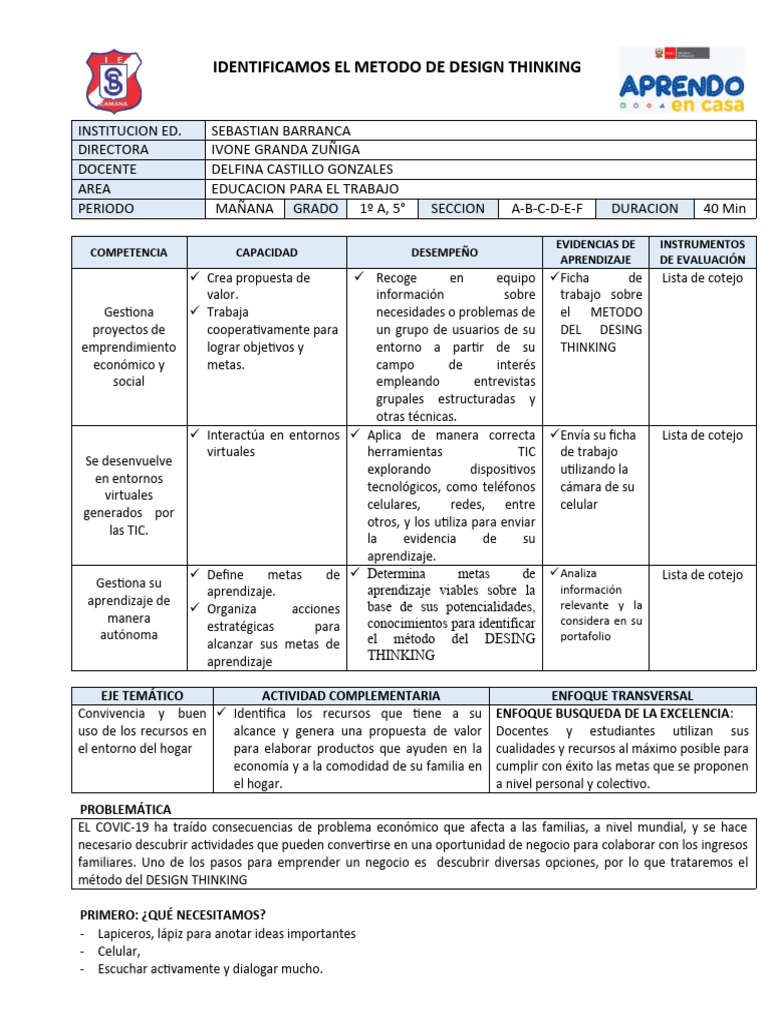 Actividad Sobre Design Thinking | PDF | Iniciativa empresarial ...