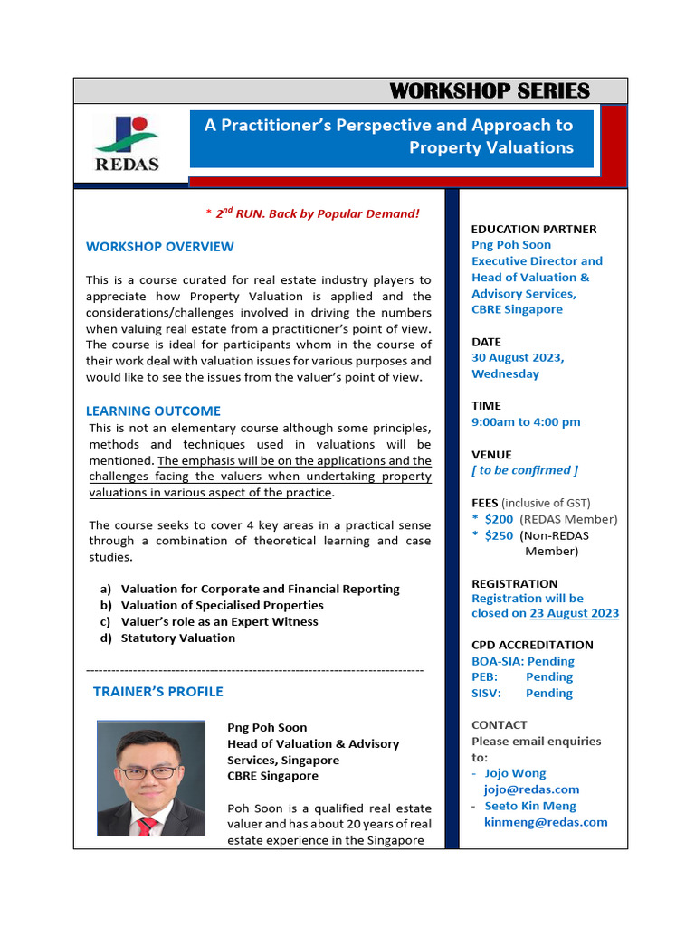 REDAS CBRE Workshop On Valuation 30 August 23 With Registration Form ...