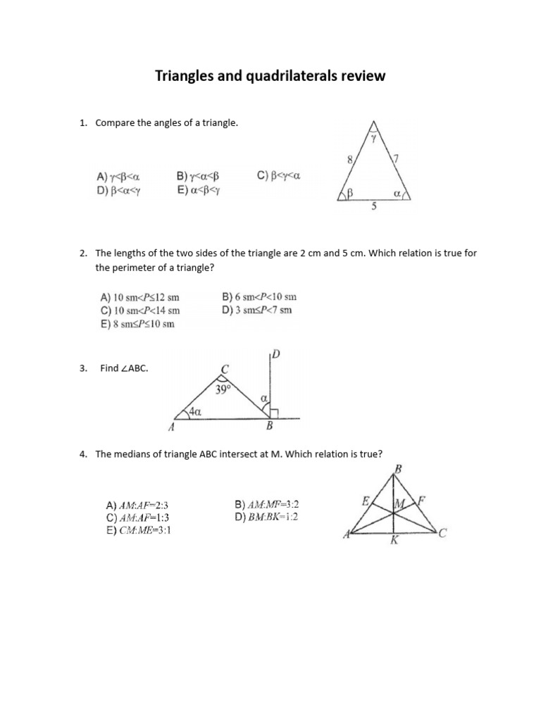 Triangles and Quadrilaterals Review PDF