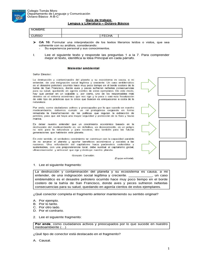 Guía de Lenguaje Octavo Básico | PDF