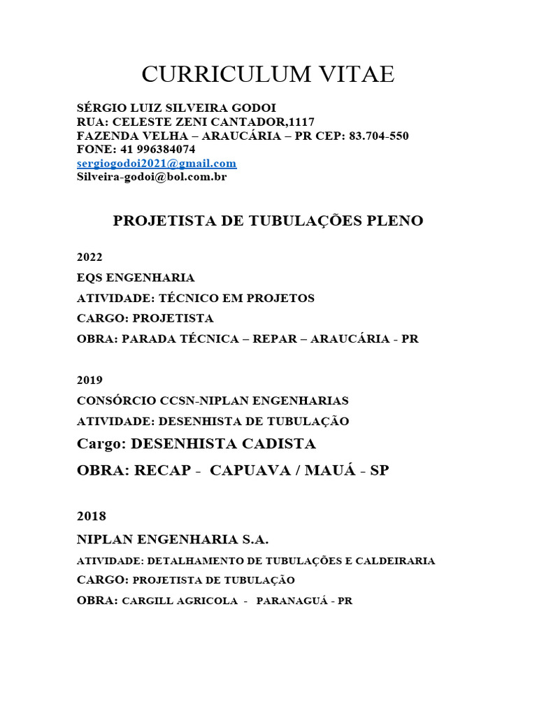 Curriculo Projetista | PDF