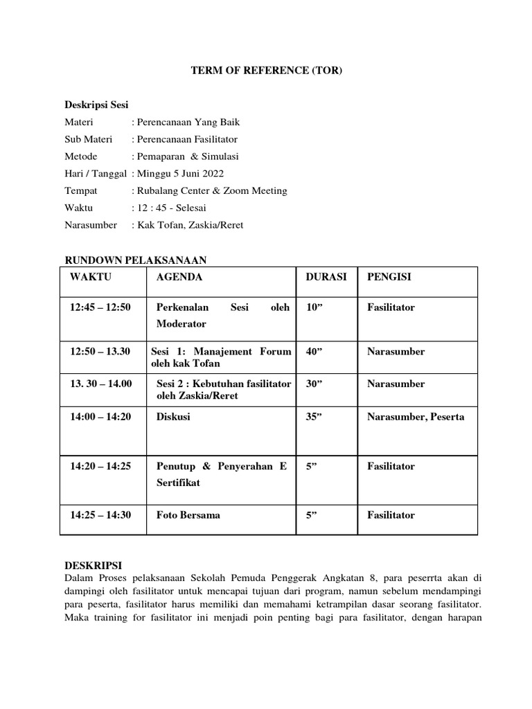 TOR Perencanaan Yang Baik | PDF