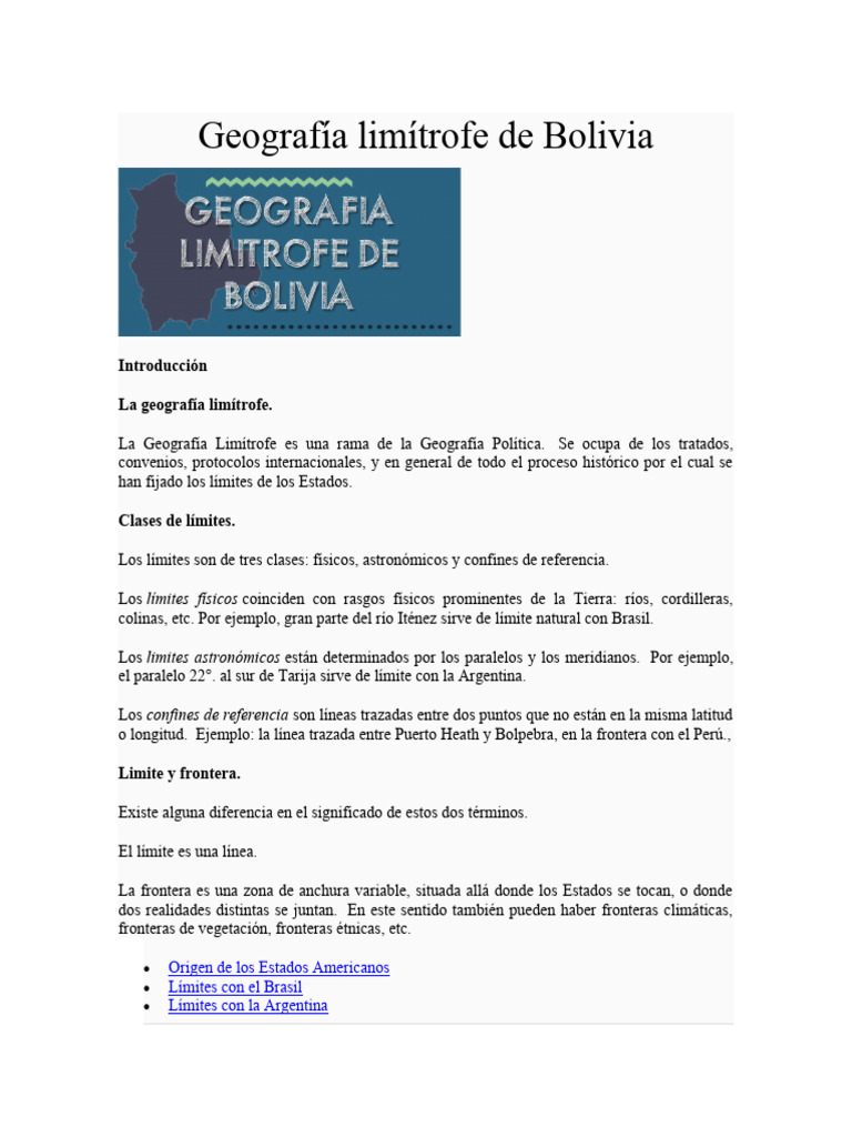 Geografía Limítrofe de Bolivia 6tos | PDF