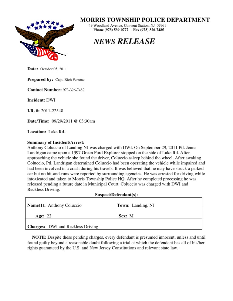 Morris Township DWI Arrest Report | PDF | Social Science