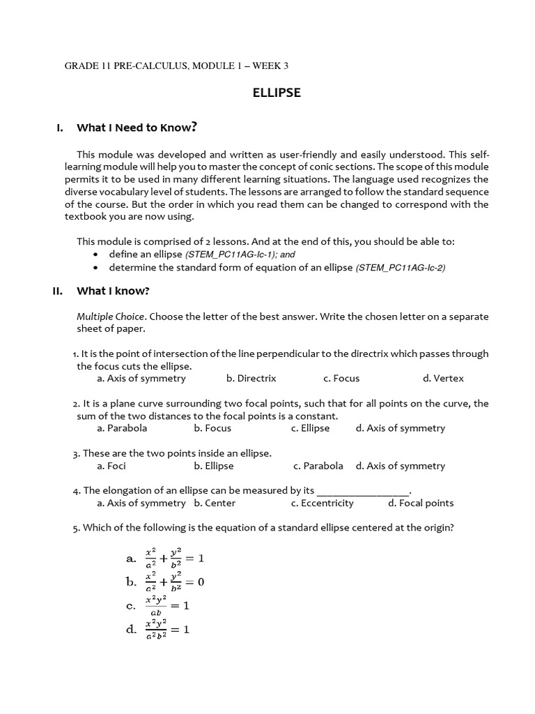 Understanding Ellipses in Pre-Calculus | PDF | Ellipse | Manifold