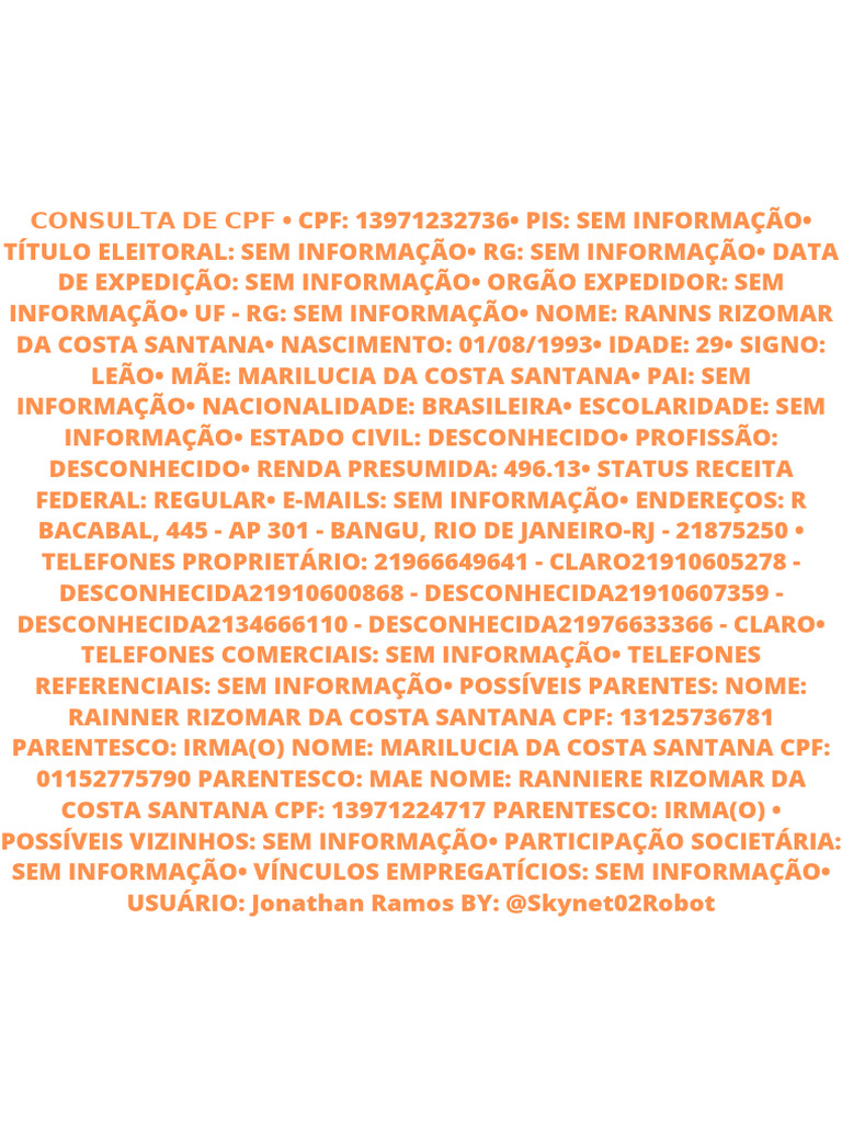 CPF 13971224717 - Pis Sem Informação - Título Eleitoral Sem Informação -