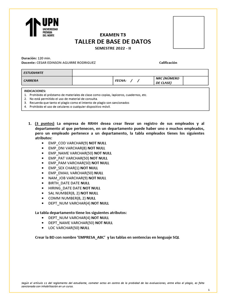 Taller de Base de Datos SQL 2022-II | PDF | SQL | Informática