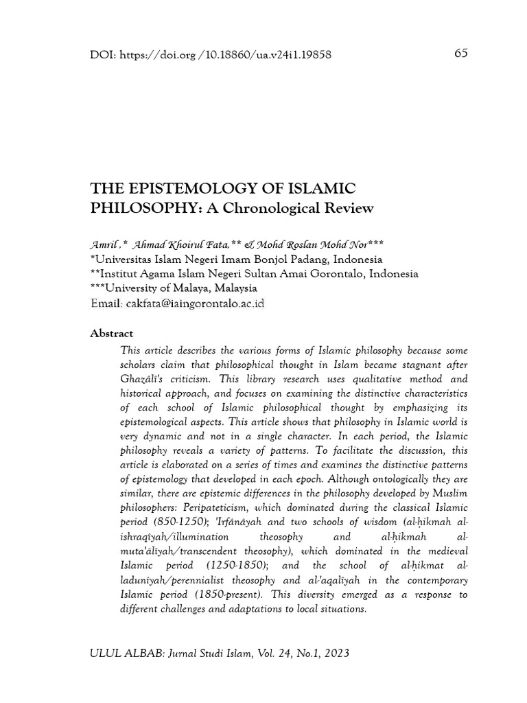 Islamic Philosophy Epistemology | PDF | Social Science | Religion ...