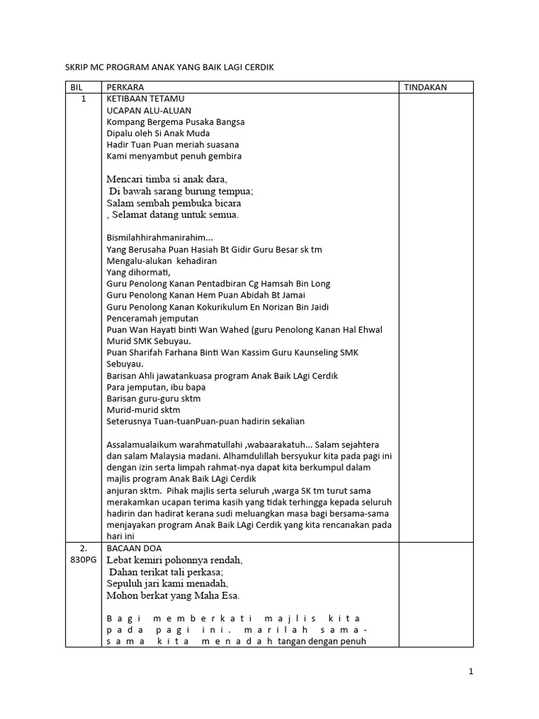 Skrip MC Program Anak Cerdik | PDF | Karier & Perkembangan | Gaya Hidup