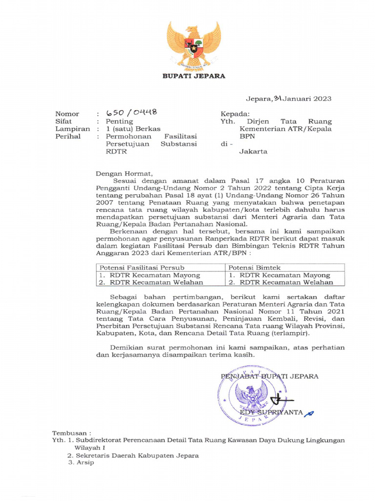 Surat Permohonan Mengikuti Bimtek RDTR | PDF