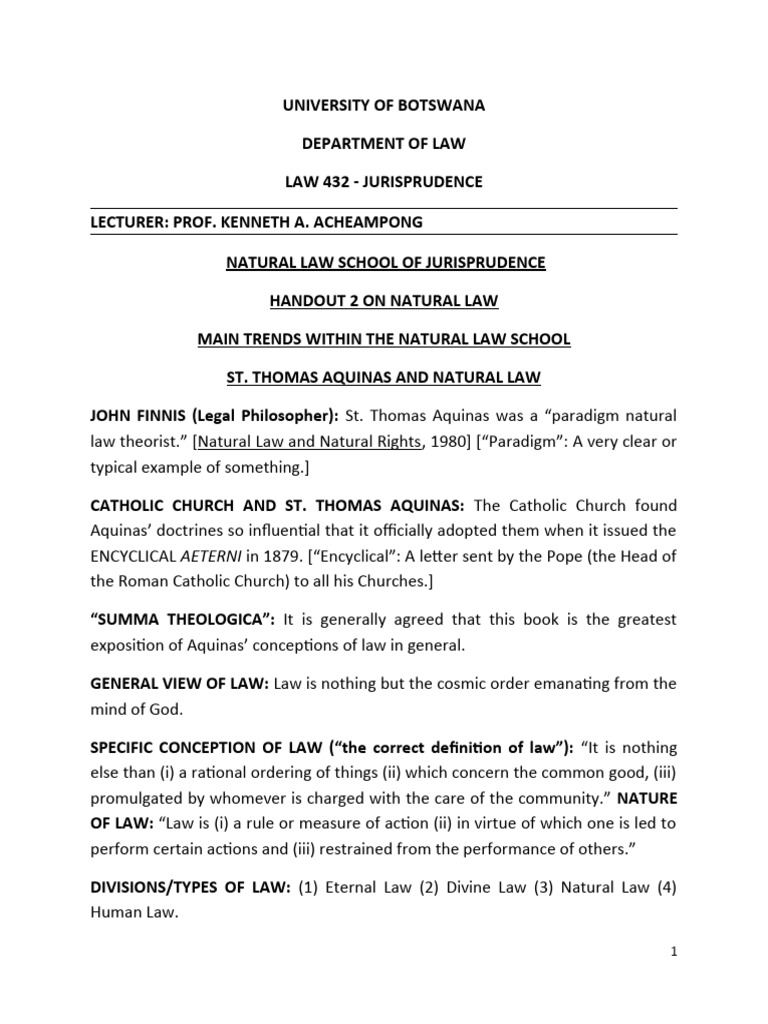 Law 432 Natlaw ST Thomas Aquinas | PDF | Natural Law | Thomas Aquinas