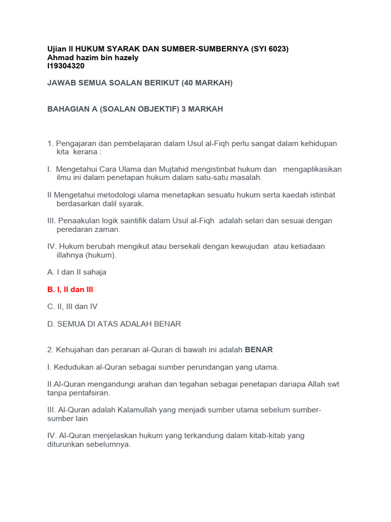 Ujian Hukum Syarak dan Usul Fiqh | PDF | Filsafat | Agama & Spiritualitas