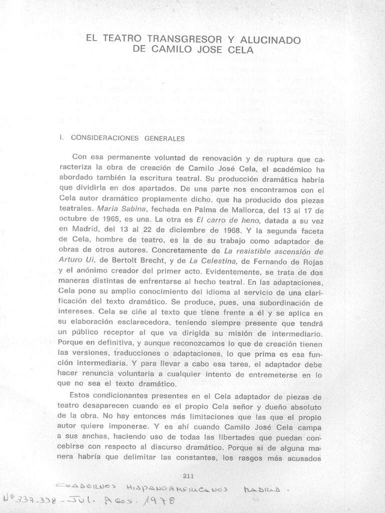 El teatro transgresor y alucinado de Camilo José Cela (Martin Sabas) | PDF