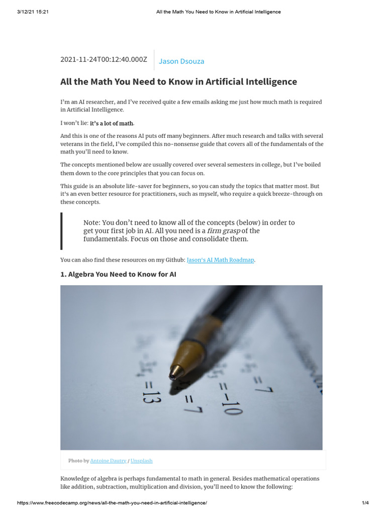 All The Math You Need To Know In Artificial Intelligence Pdf Matrix