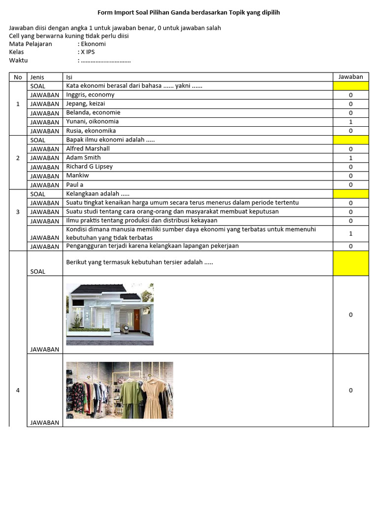 Format PTS Ekonomi KLS X SMT 1 (2023-2024) | PDF
